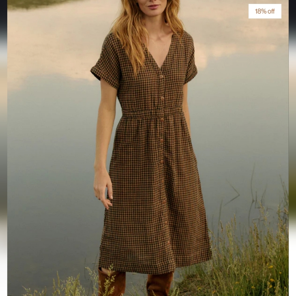 Pact Coastal Double Gauze Short Sleeve Dress - Harvest Gingham